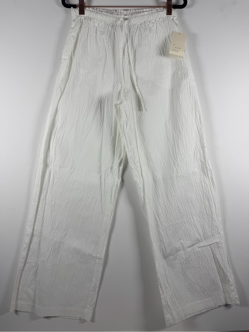 Women's Seersucker Effortless Pull-On Pants - A New Day™ White XS - Picture 6 of 12